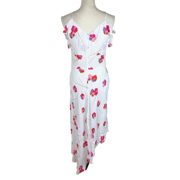 Lewit White Floral Carla Dress Tie Sleeve Asymmetrical Cold Shoulder Size 8 NEW - Picture 5 of 9